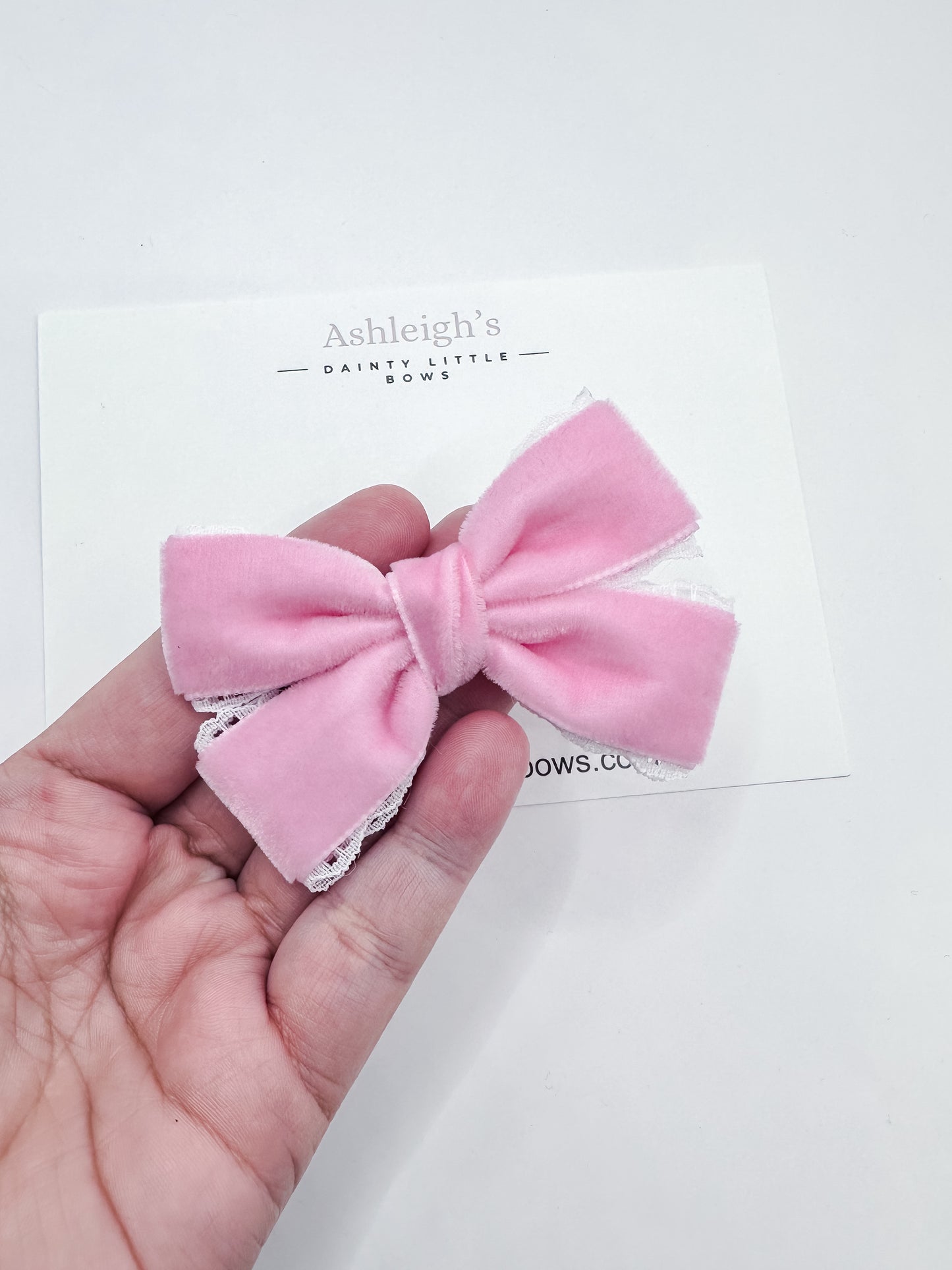 Pink velvet lace bow