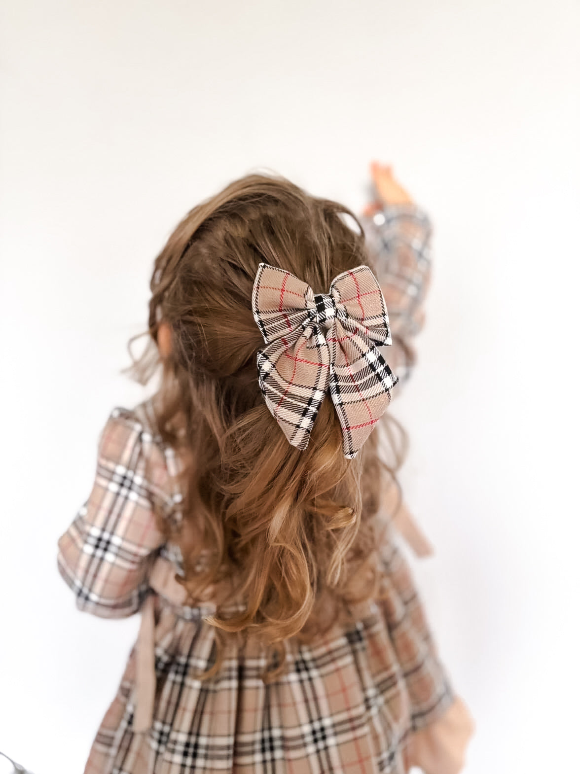 Beige tartan sailor bow