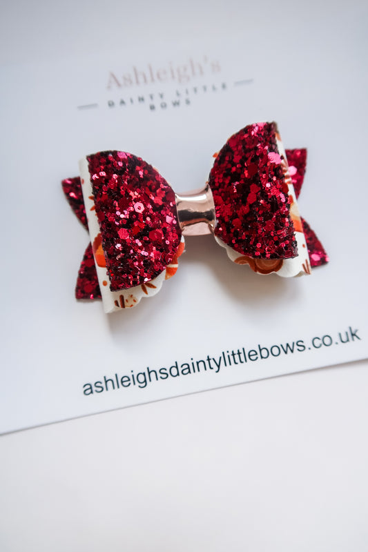 Autumn mulberry scalloped bow