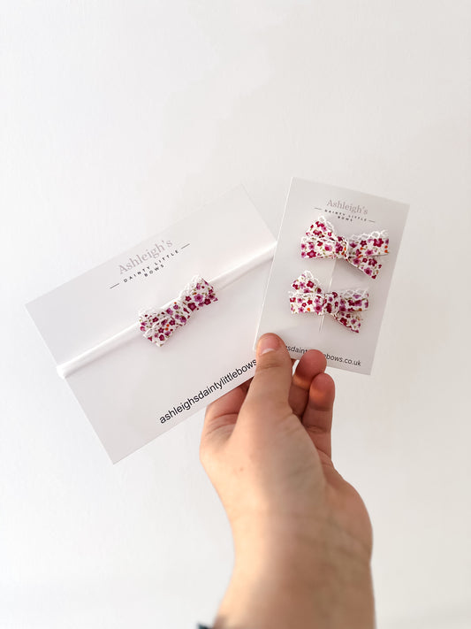 Floral lace bias bows