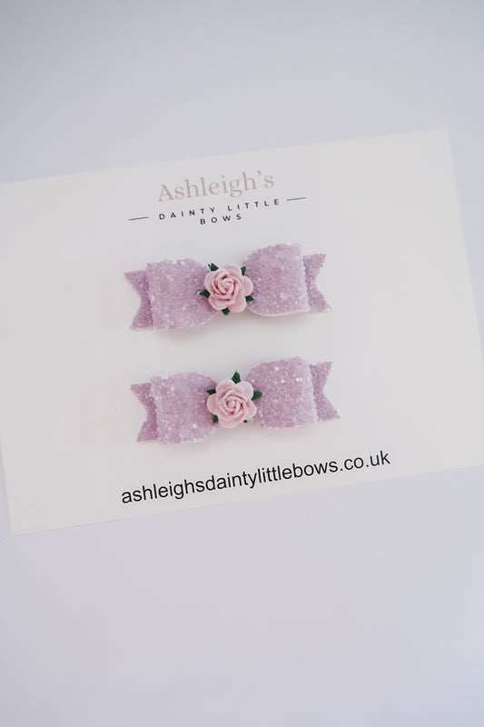Lilac glitter tux bow