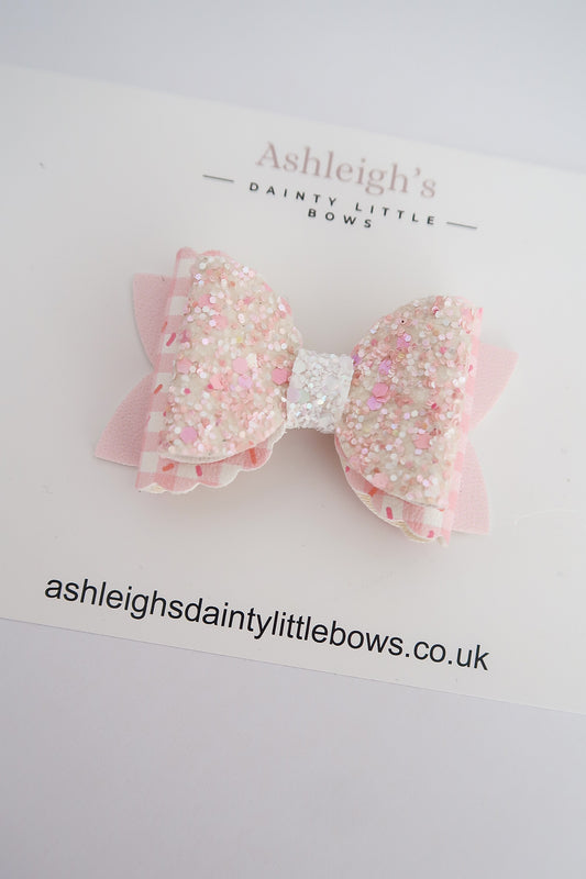 Pink sprinkles scalloped bow
