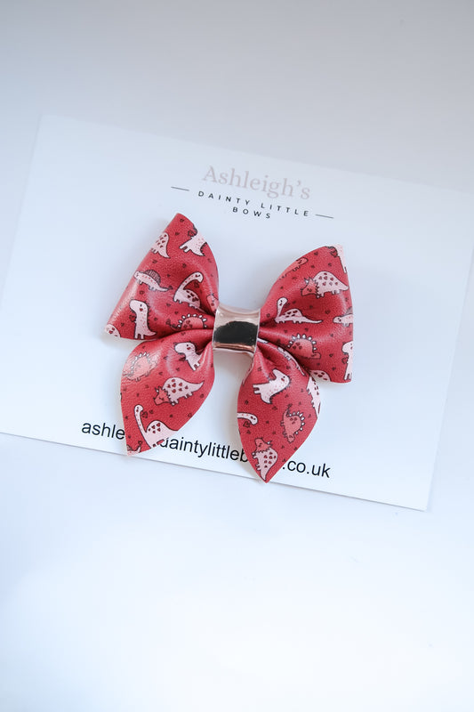Valentines Dino pinch bow