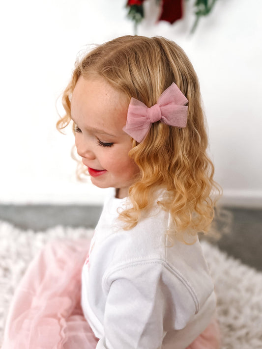 Dusky pink tulle bow