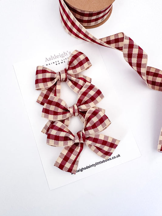 Burgundy check bow