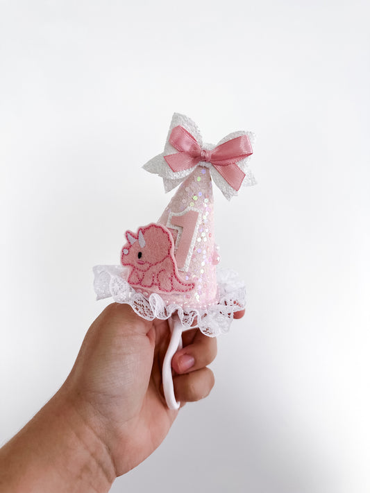 Girly dinosaur party hat