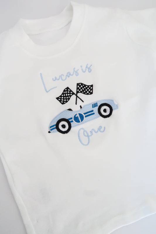 Boys racing birthday top