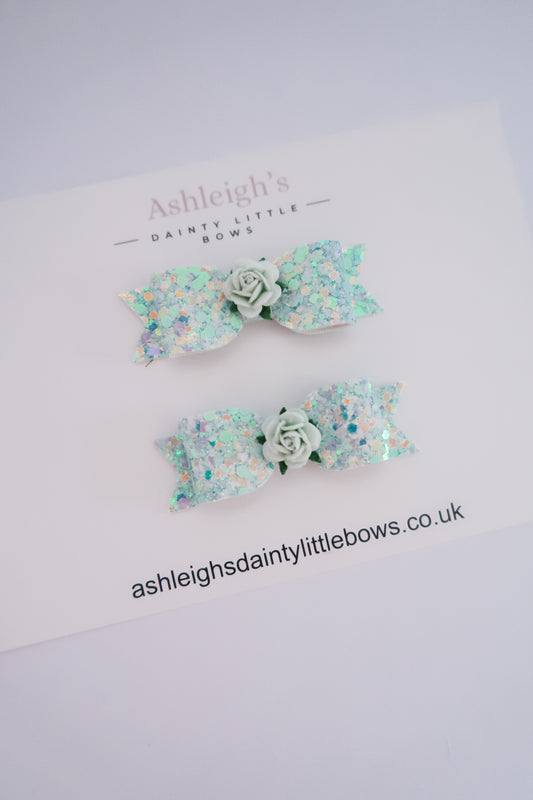 Mint glitter tux bow