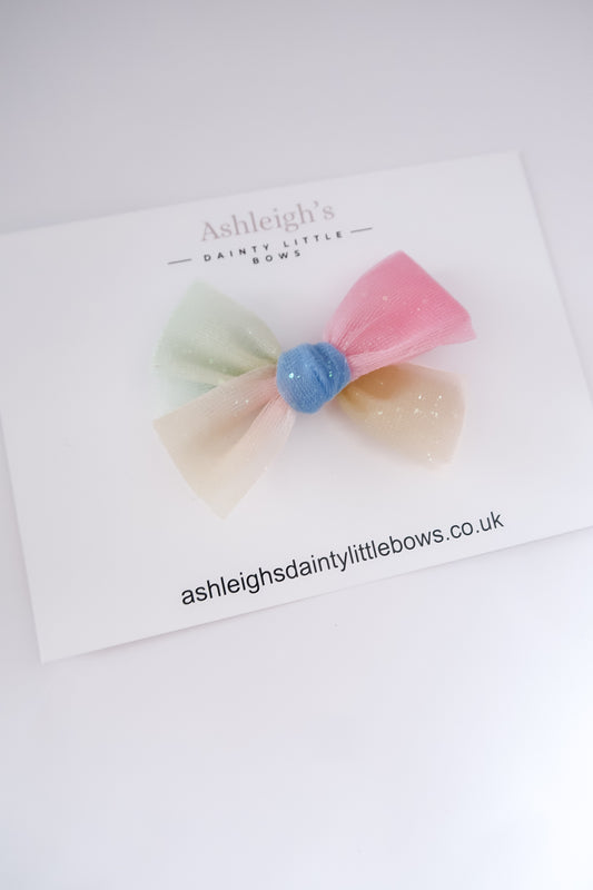 Rainbow tulle bow