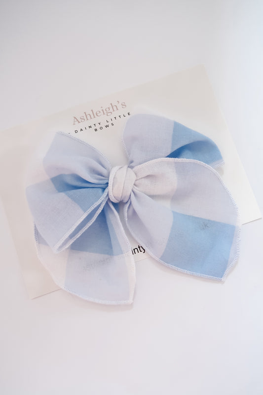 Oversized blue gingham fable bow