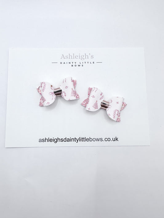 Pink candy cane baby bow