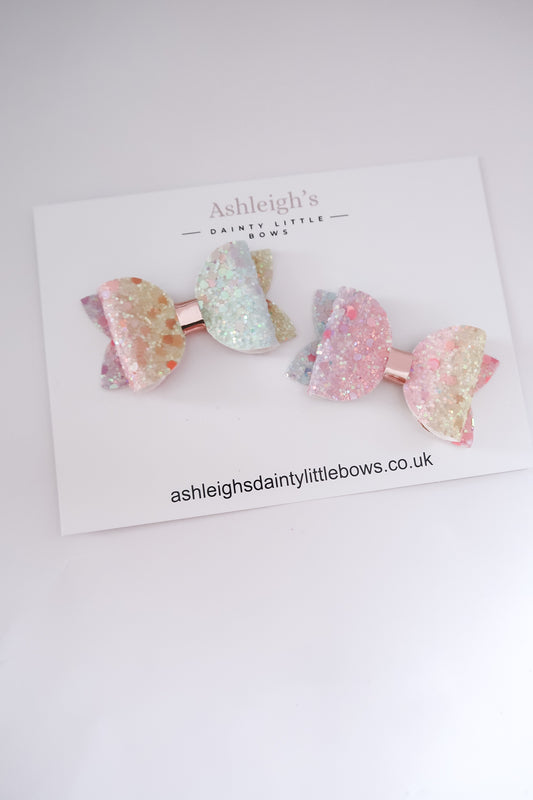 Midi rainbow glitter bow