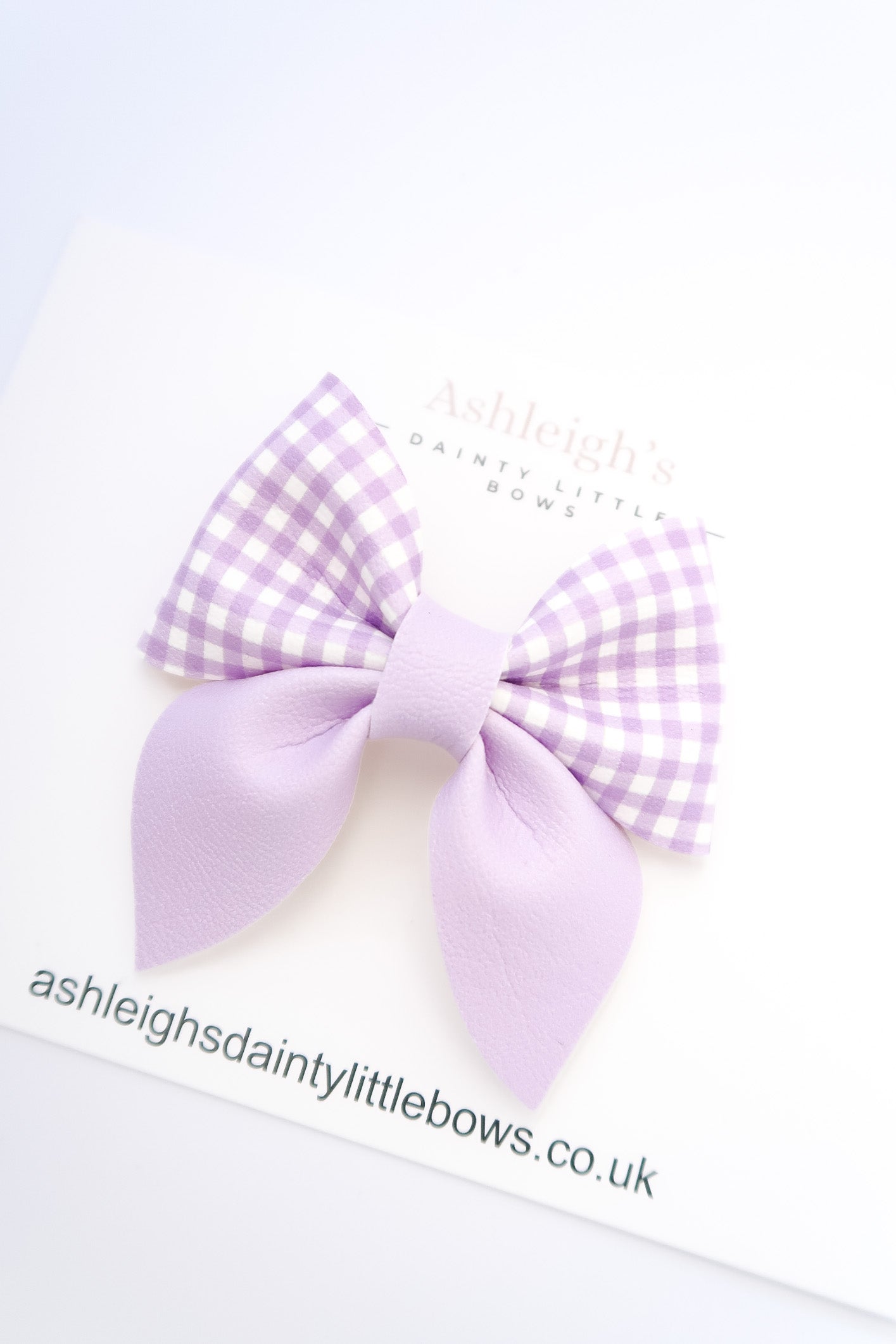 Lilac gingham pinch bow