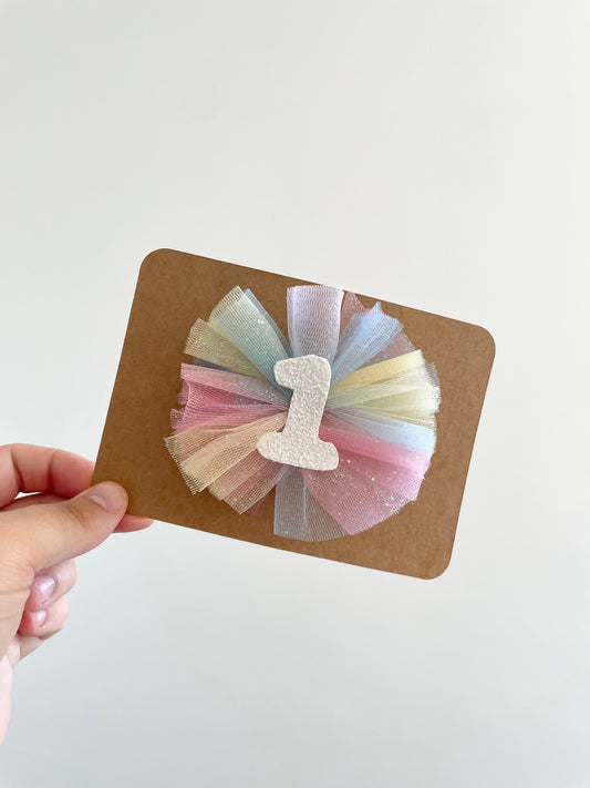 Rainbow tulle birthday bow