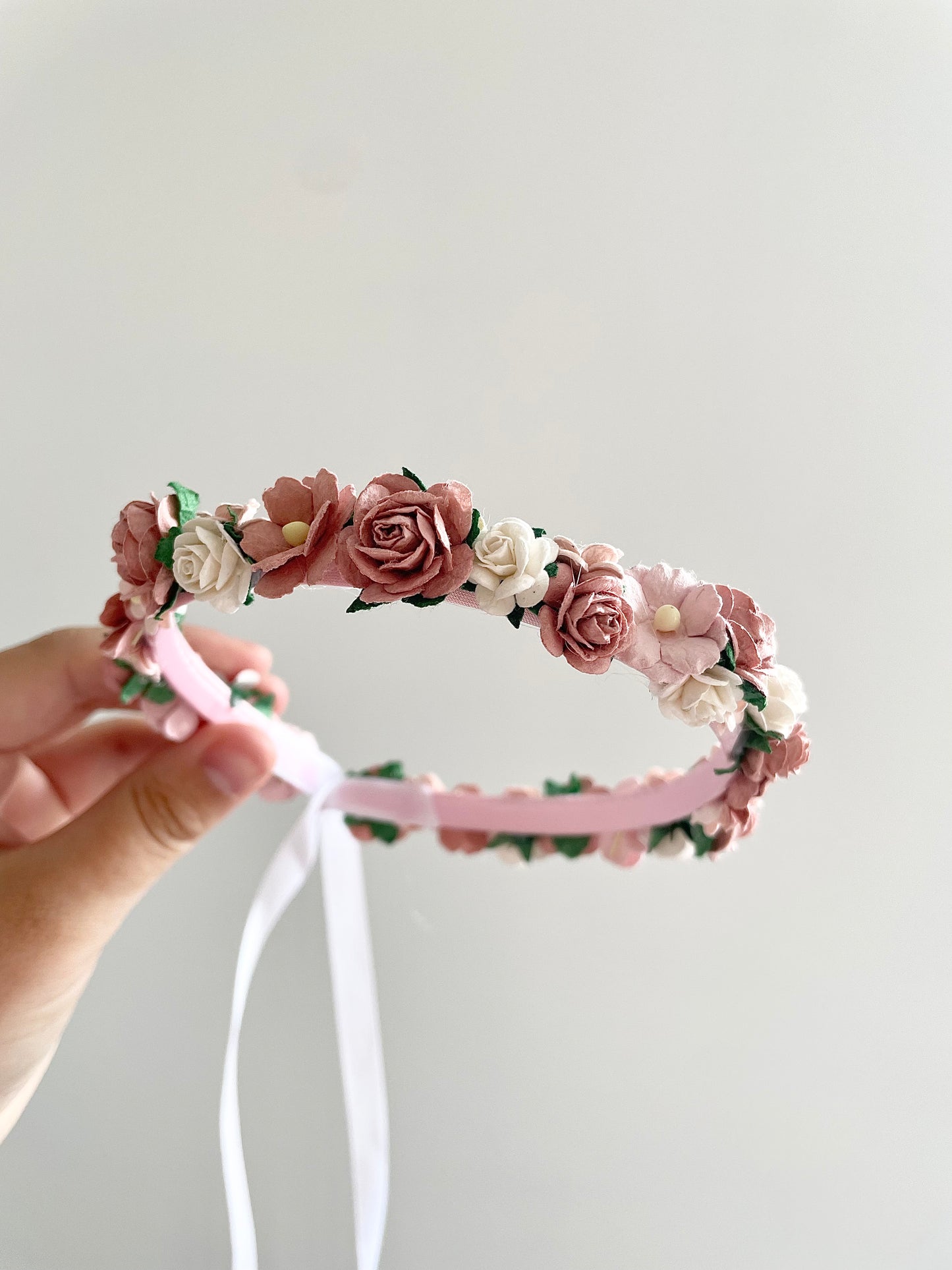 Dusky pink cluster flower crown